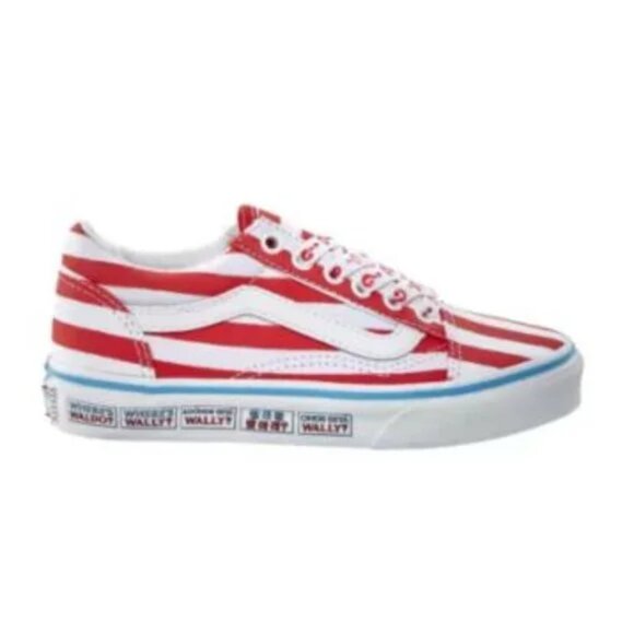 Vans Where's Waldo Red White Stripe Sneakers Size 12K  New Vans Off The Wall Bag - Picture 4 of 7